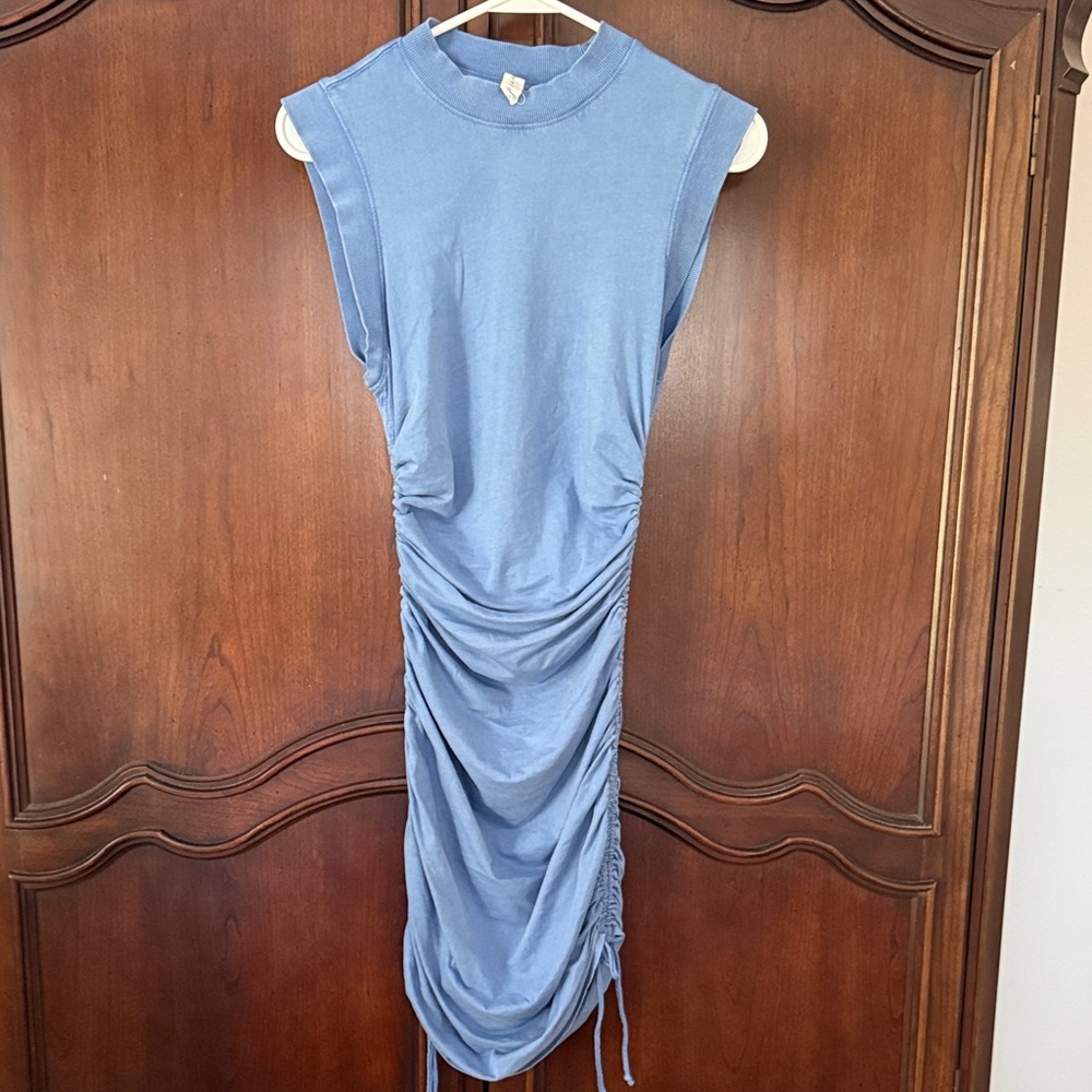Anthro Daily Practice Ruched Midi Dress XXS Blue Sleeveless Bodycon Athleisure - Picture 4 of 11